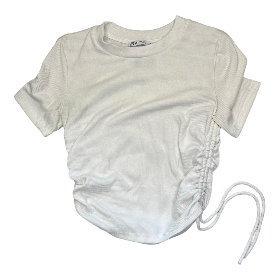 Zara White Ribbed Knit Crop Top Cinch Tie Sides Small Gently Used